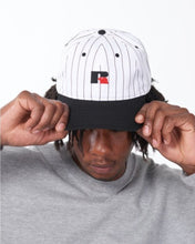 Load image into Gallery viewer, Russell Athletic ; stadium striped dad hat , blk/ offwht