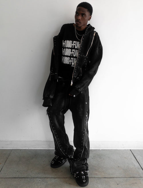 Demik - Black diamond 3x zip flared sweats