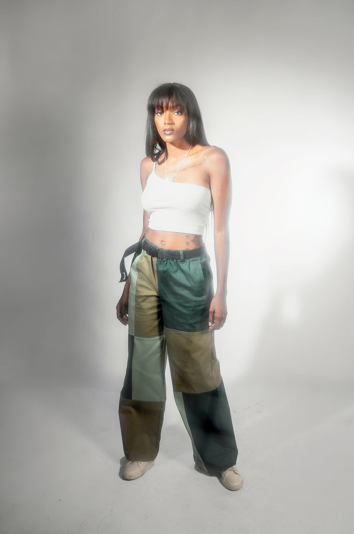 Petals and Peacocks ; Patchwork elastic waist pants