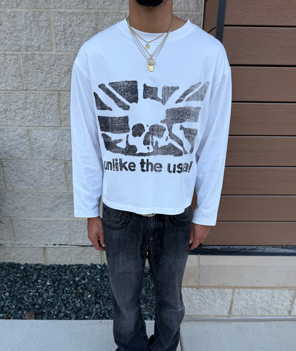 Unlikely - Skull flag L/s t-shirt white