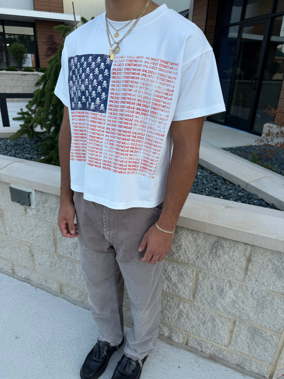 Unlikely - American flag tshirt white