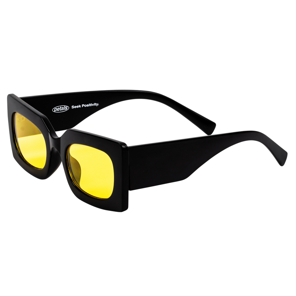 Petals and Peacocks ; Rubic sunglasses black , yellow