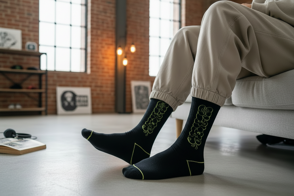 Xlarge - Graffiti socks navy , slime green