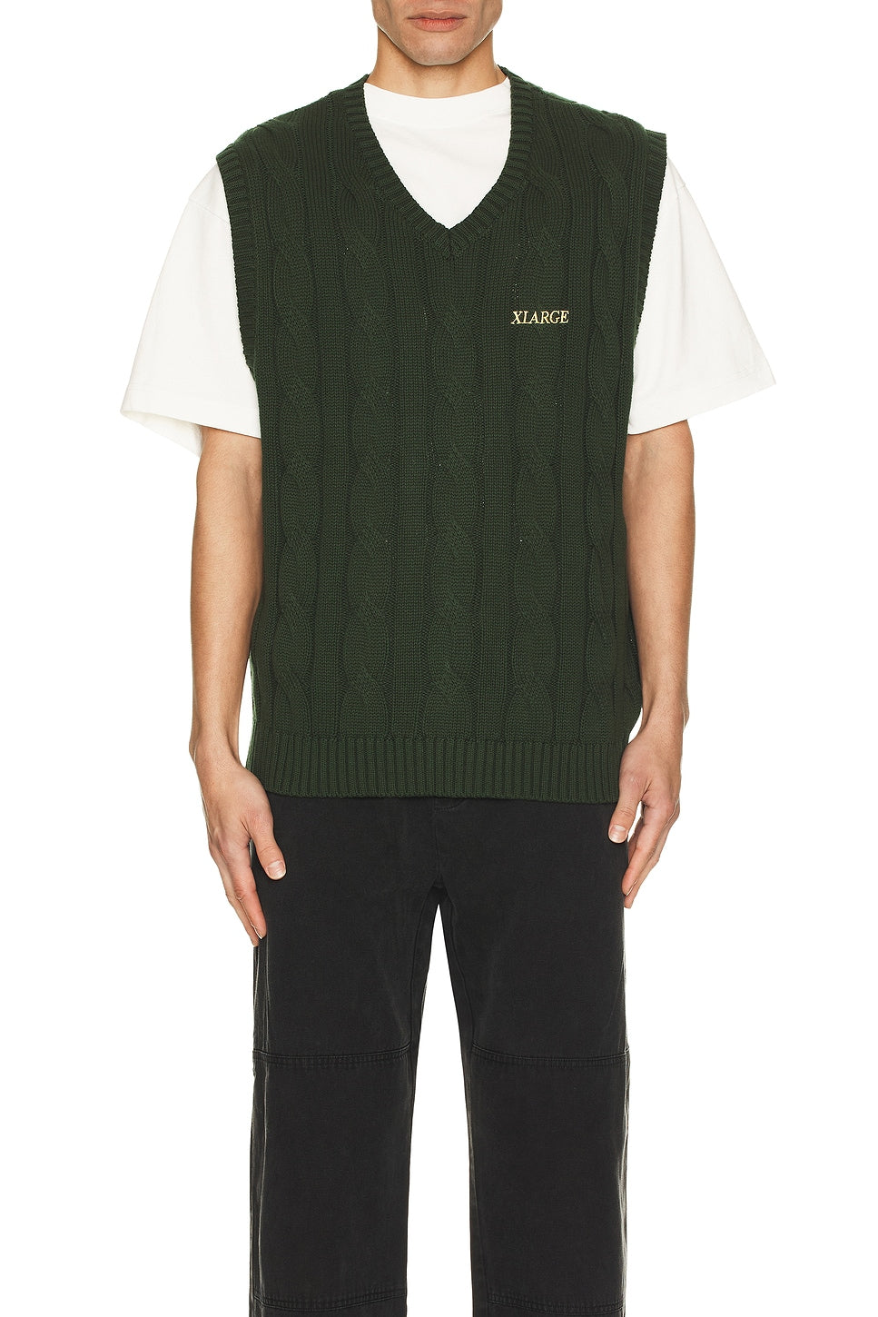 XLARGE ; Cable knit vest forest green