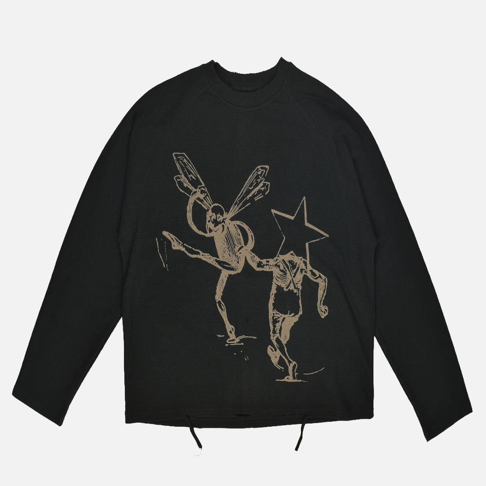 Glim - Star Child long sleeve Waffle Knit thermal ,  Black