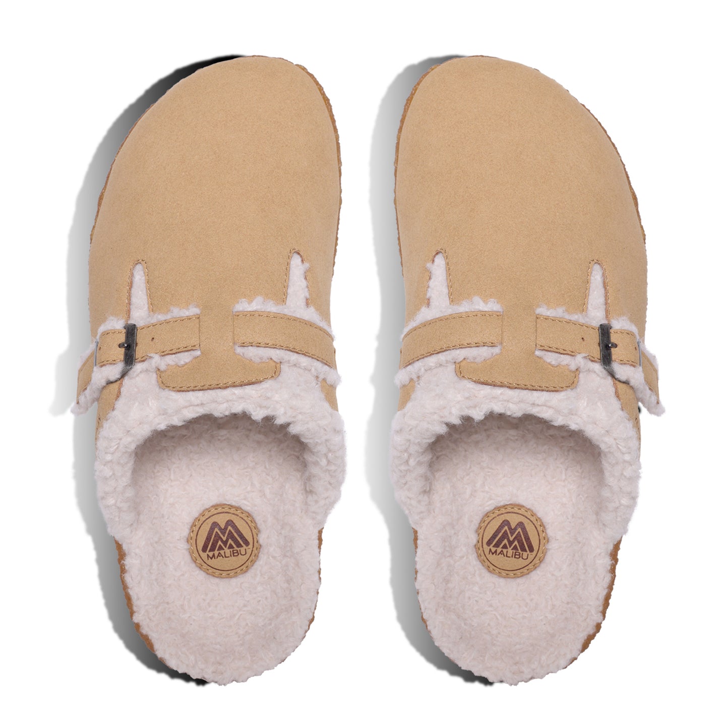 Malibu Sandals ; Flores Mule , Vegan Suede  Sherpa Crepe Rubber Oak Buff Tan