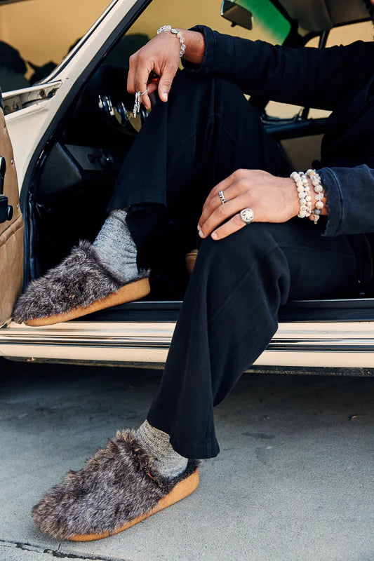 Malibu Sandals ; Men's Coyote Mule Faux Fur Crepe Rubber