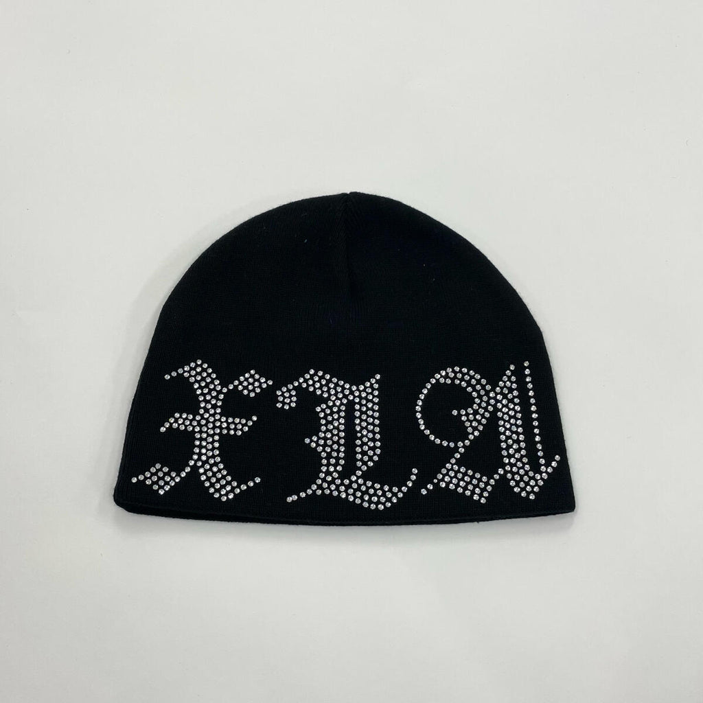 Xlarge - Rhinestone logo knit hat black