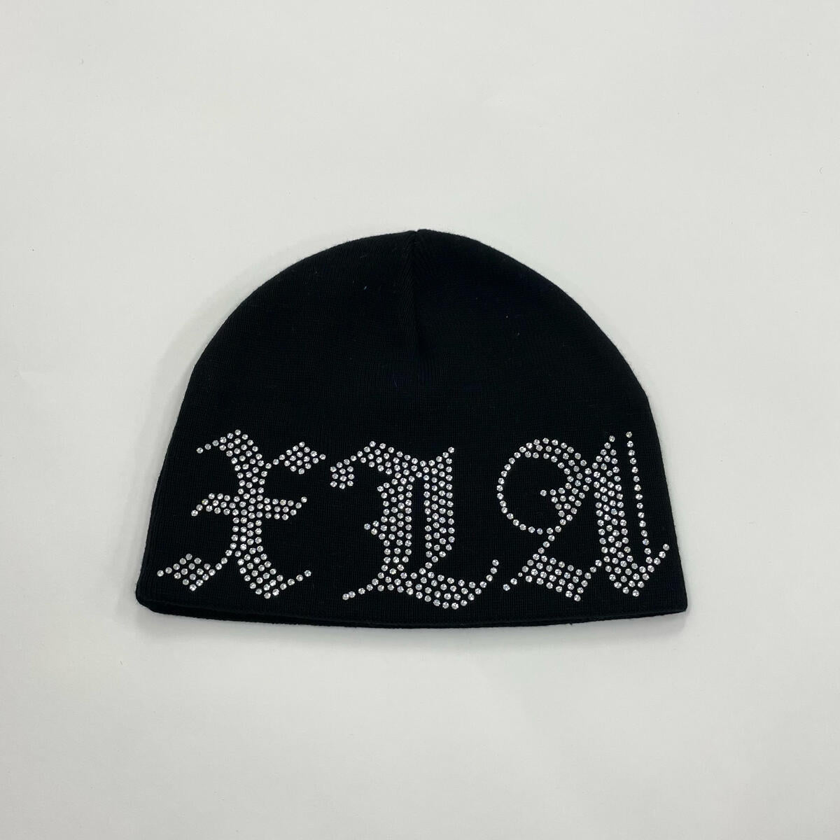 Xlarge - Rhinestone logo knit hat black
