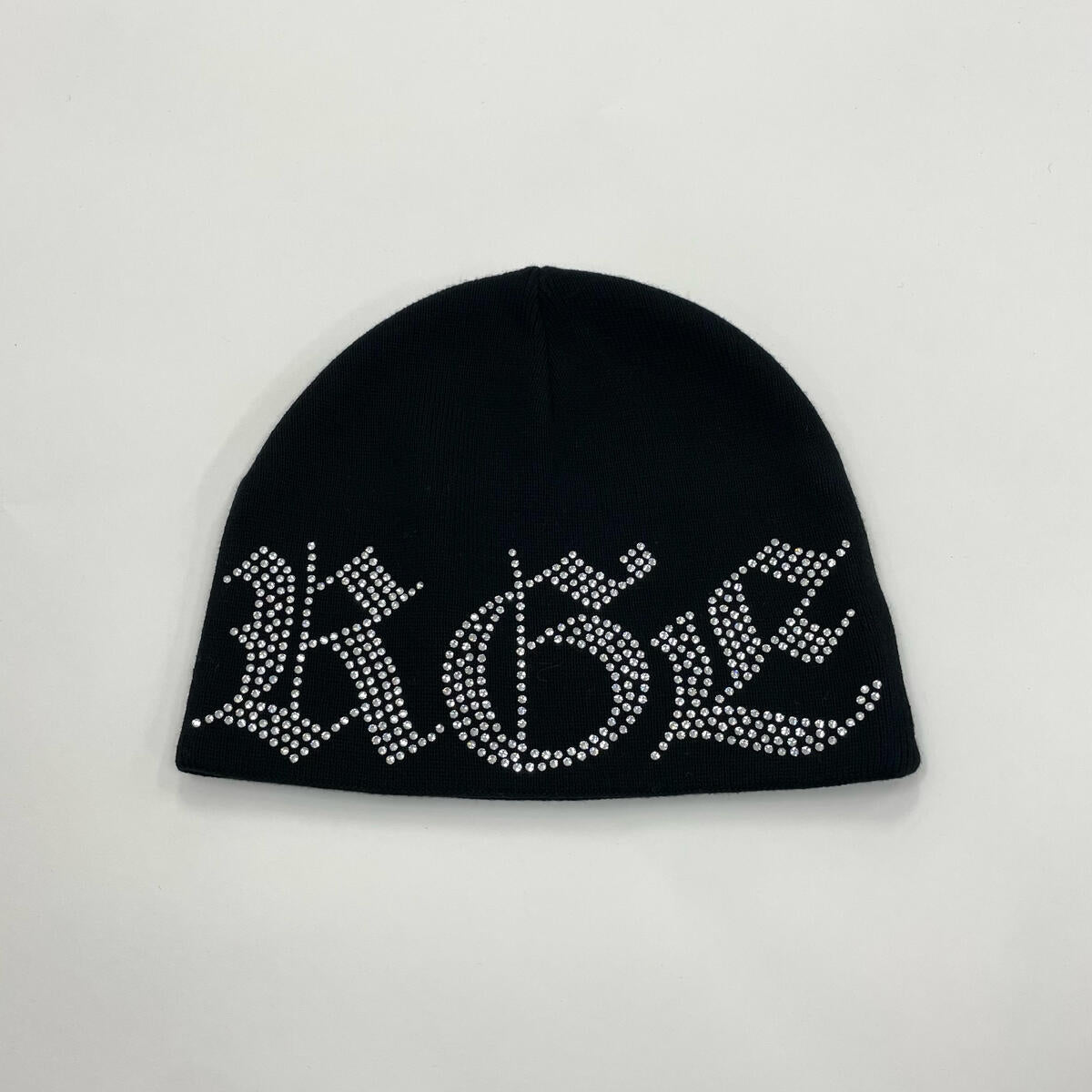 Xlarge - Rhinestone logo knit hat black