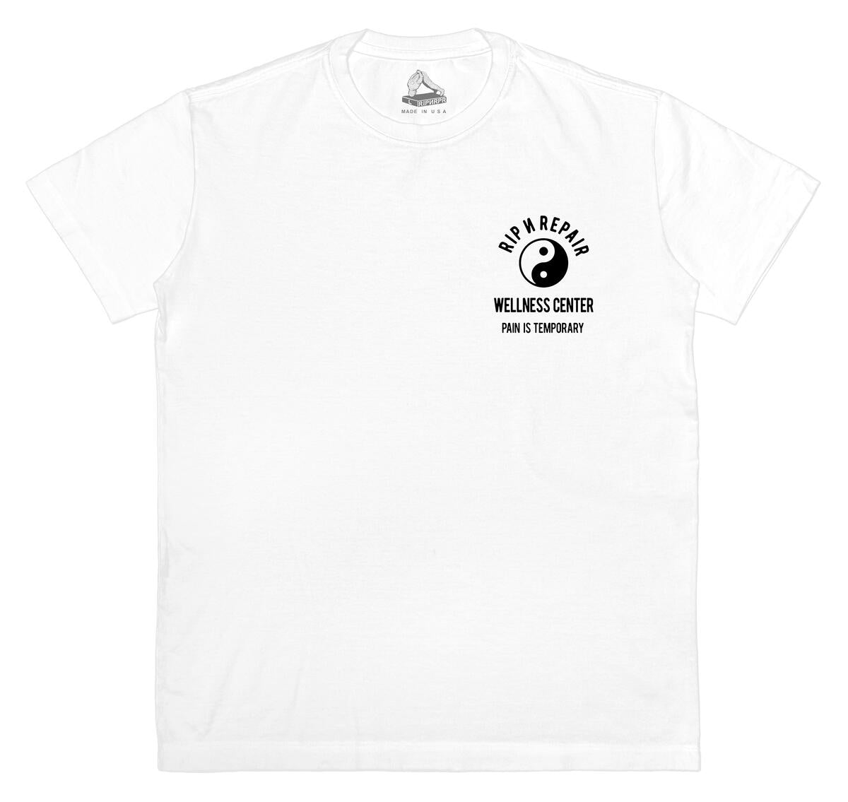 Rip n Repair ; wellness center tee, wht