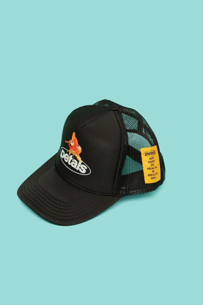Petals and Peacocks ; Big fish trucker hat, blk