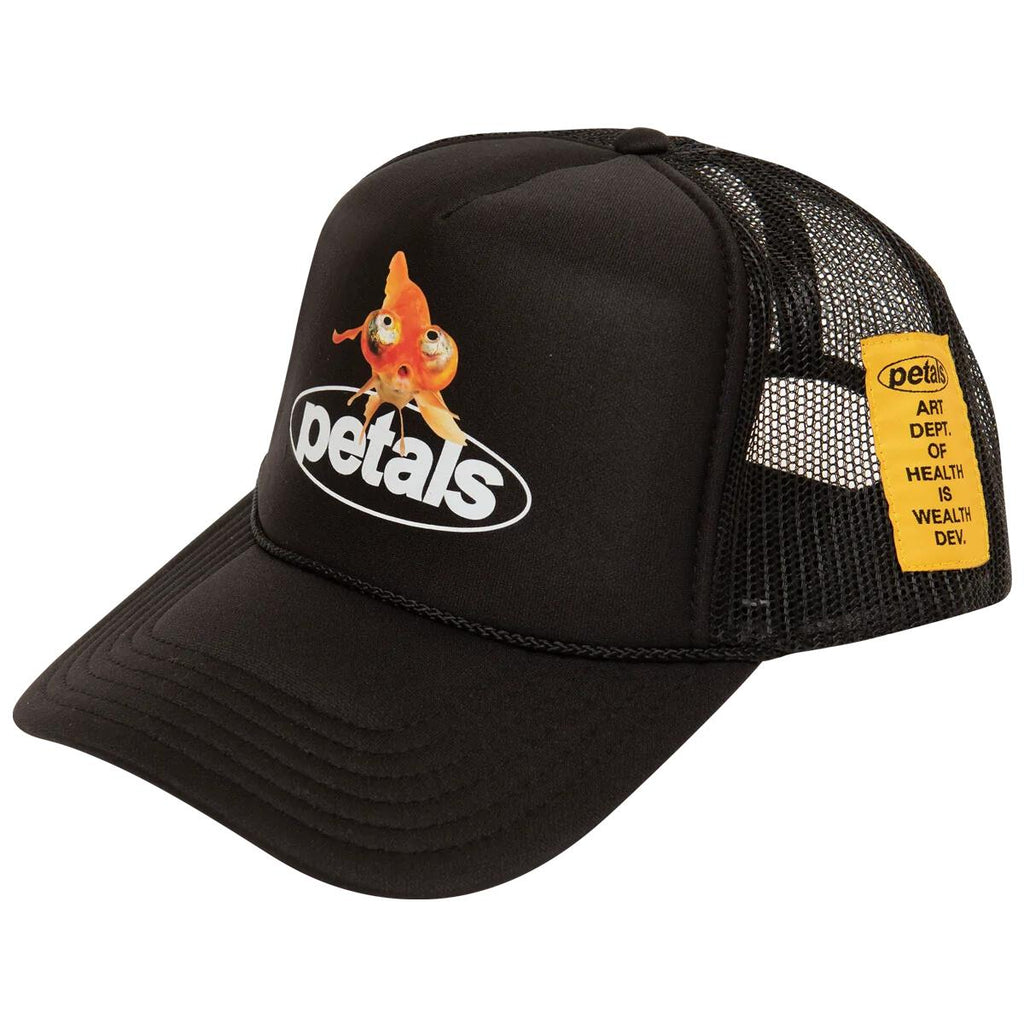 Petals and Peacocks ; Big fish trucker hat, blk