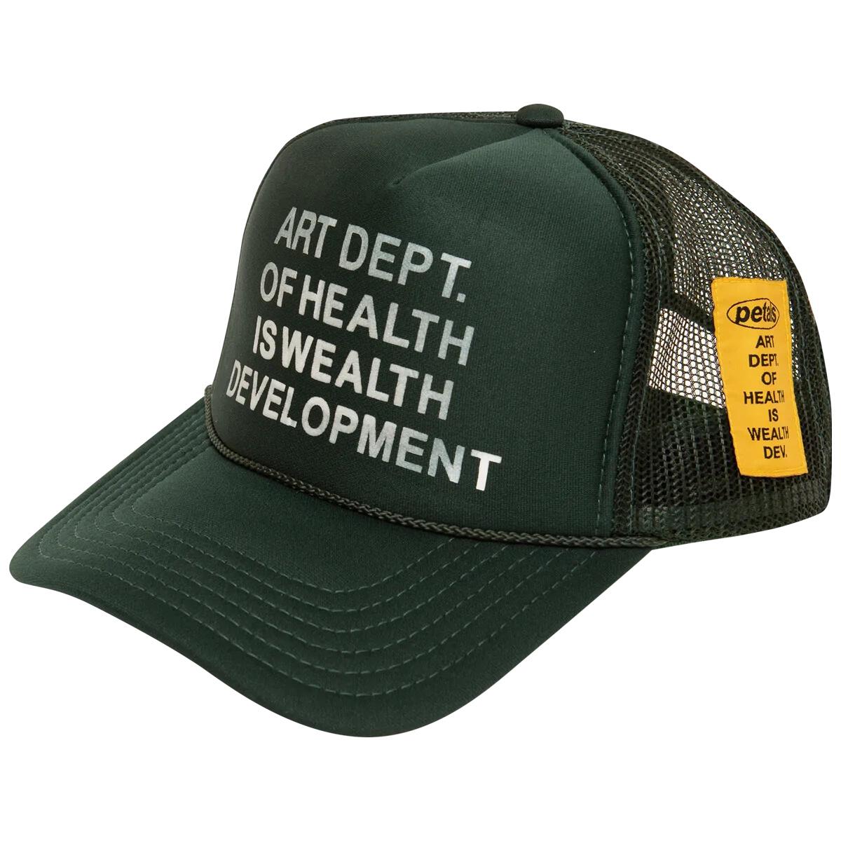 Petals and Peacocks ; Health is Wealth Trucker Hat, forest grn