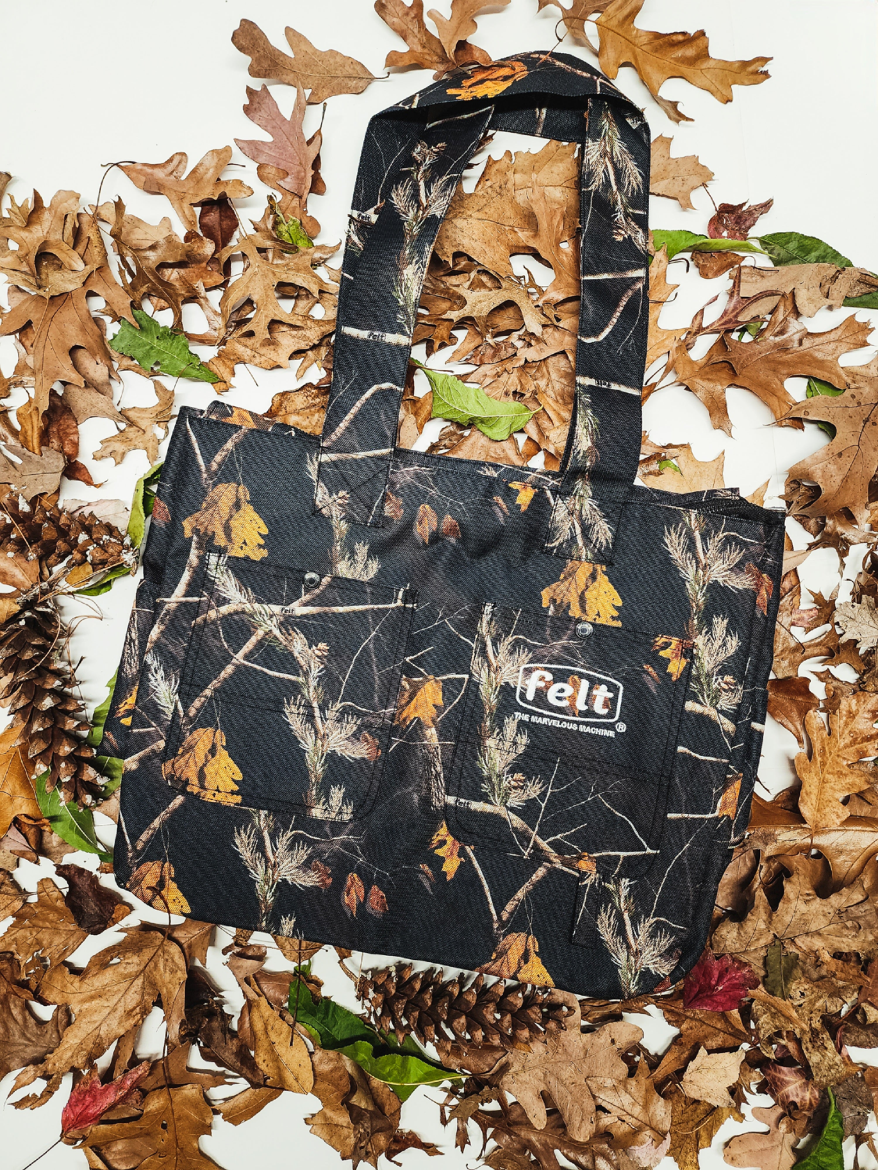 Felt ; Painters utility bag , black woodland camo